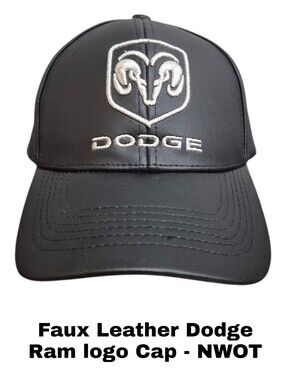 NWOT Black Faux Leather Dodge Ram Embroidered Cap Hat Adjustable